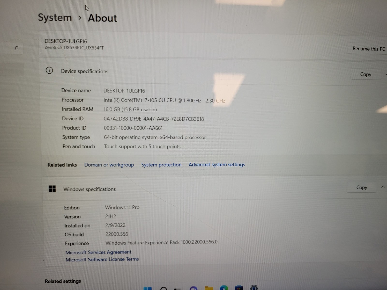 Asus zenbook 15 15.6″ i7-10510u 1.8ghz 16gb onboard ram 256gb ssd read 072882038