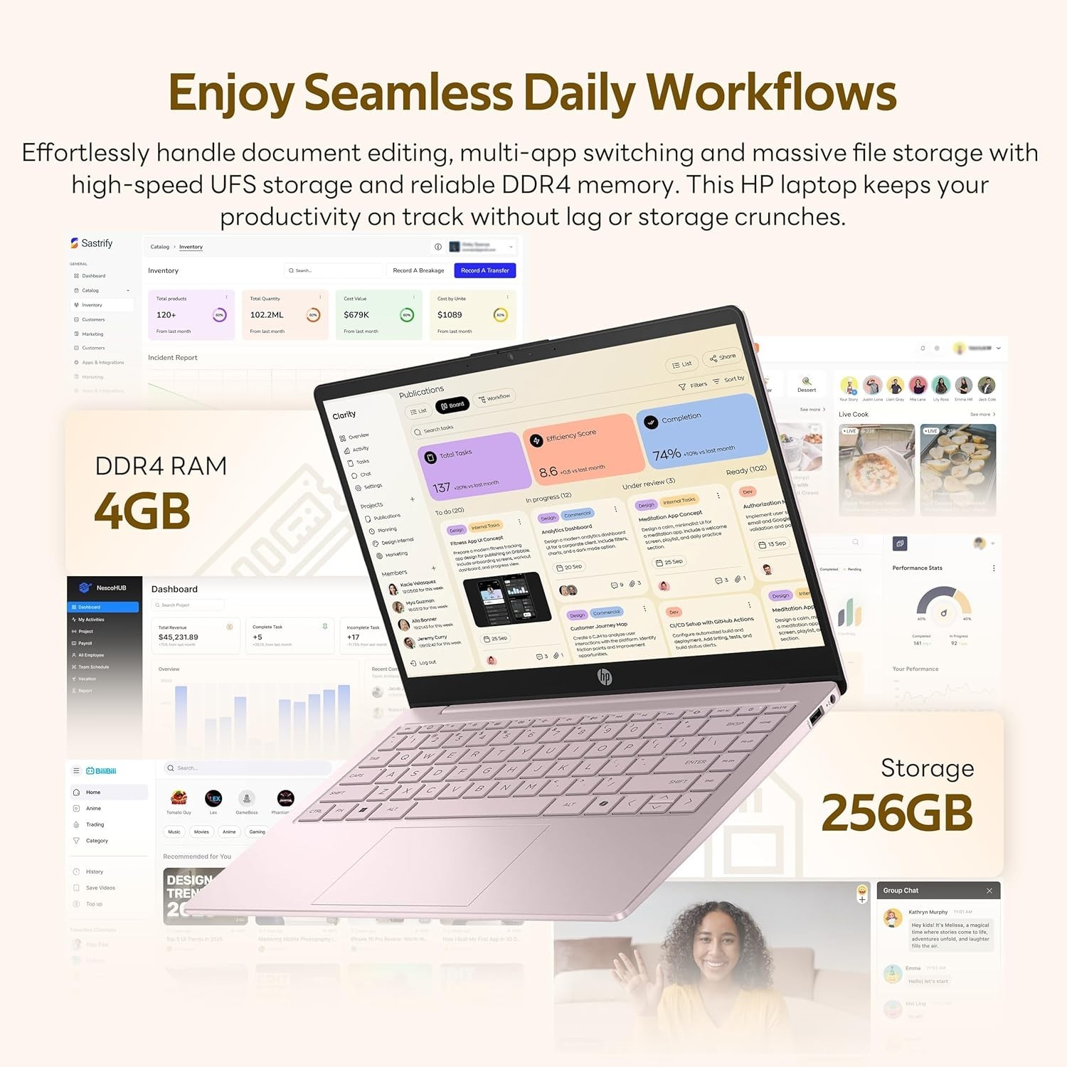 HP Laptop 14″ Intel N150 4GB RAM 128GB SSD Win11 Pink ✅Professional Refurbished