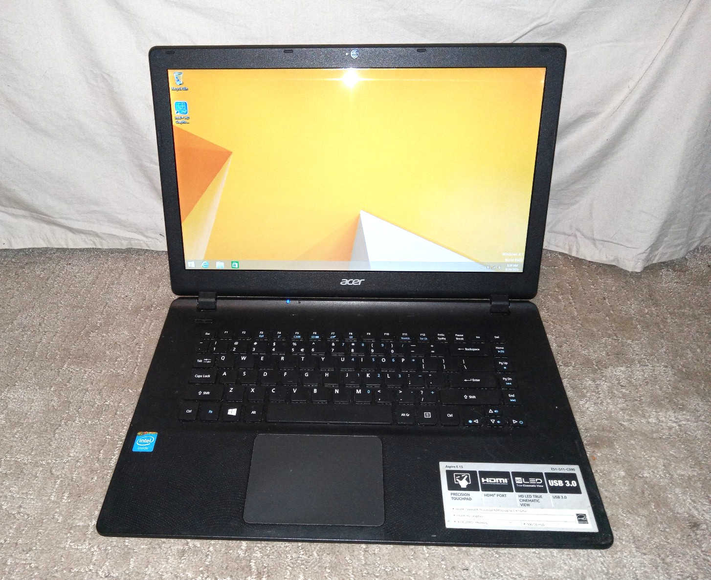 AS IS Acer ES1-511-C590 15.6” / Intel Celeron N2830 @ 2.41GHz 4 GB DDR3 L
