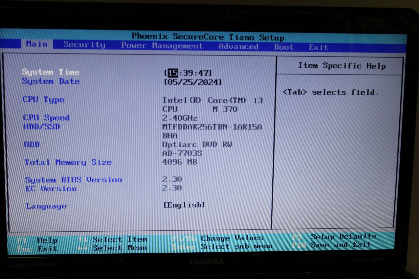 Toshiba Satellite A665-S6086 _ i3-M370 @ 2.4 _ 4GB RAM _ 256GB SSD _ No OS