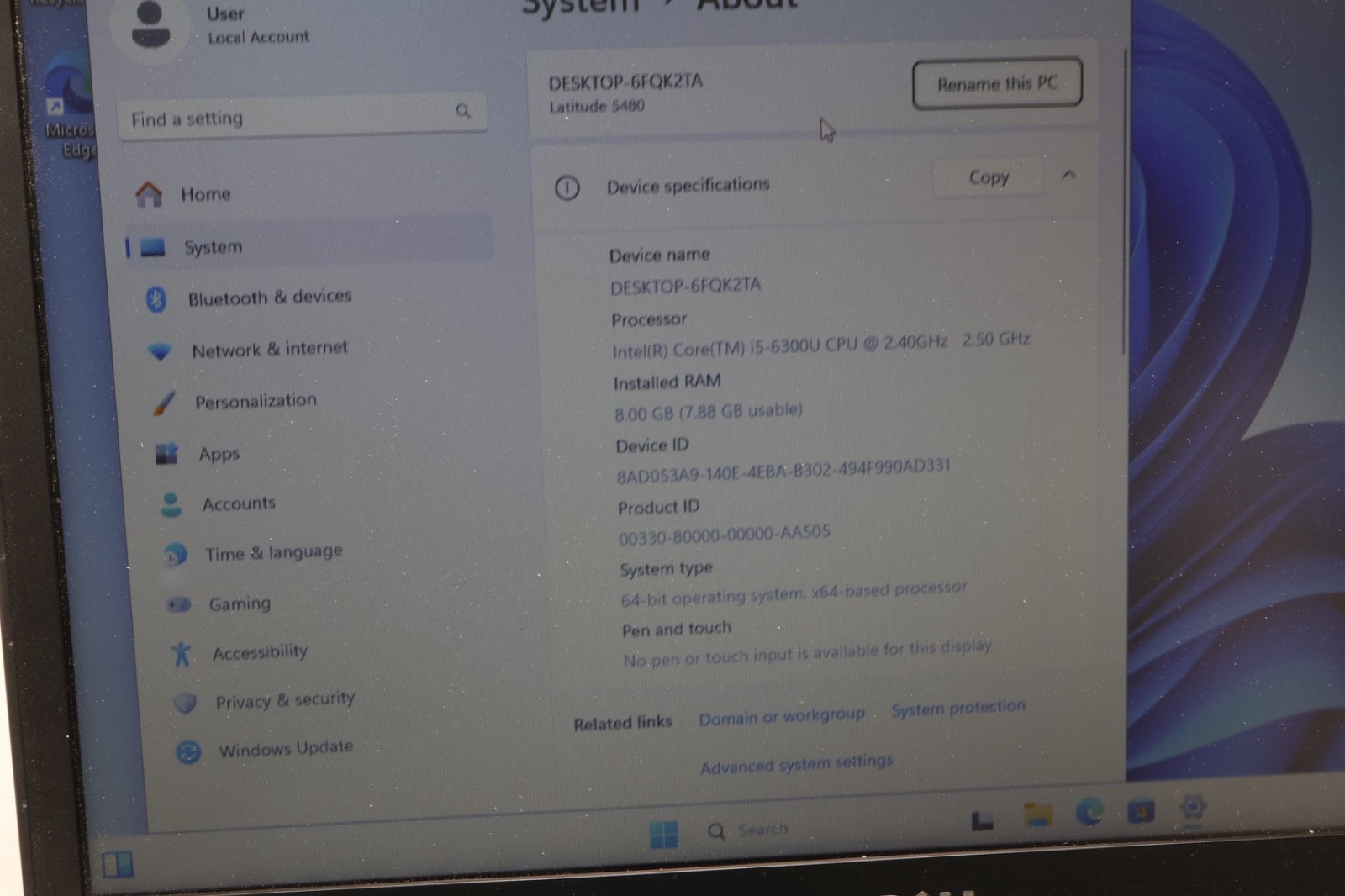 Dell Latitude 5480 Laptop Intel i5-6300u 2.5GHz 8GB 256gb SSD W11Pro BAD BATTERY