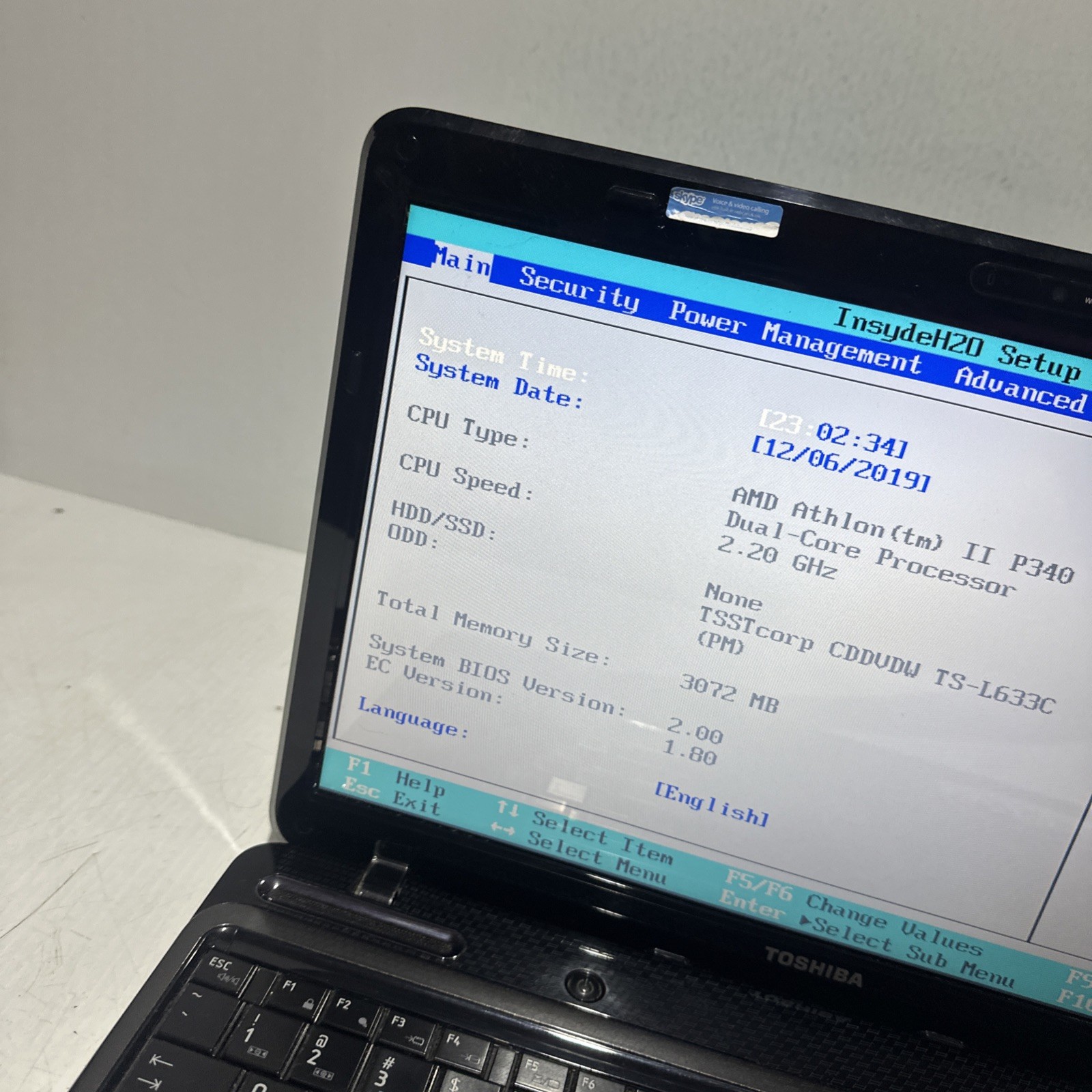 Toshiba Satellite L655 15″ Laptop AMD Athlon II P340 3gb Ram No HDD Boots Bios
