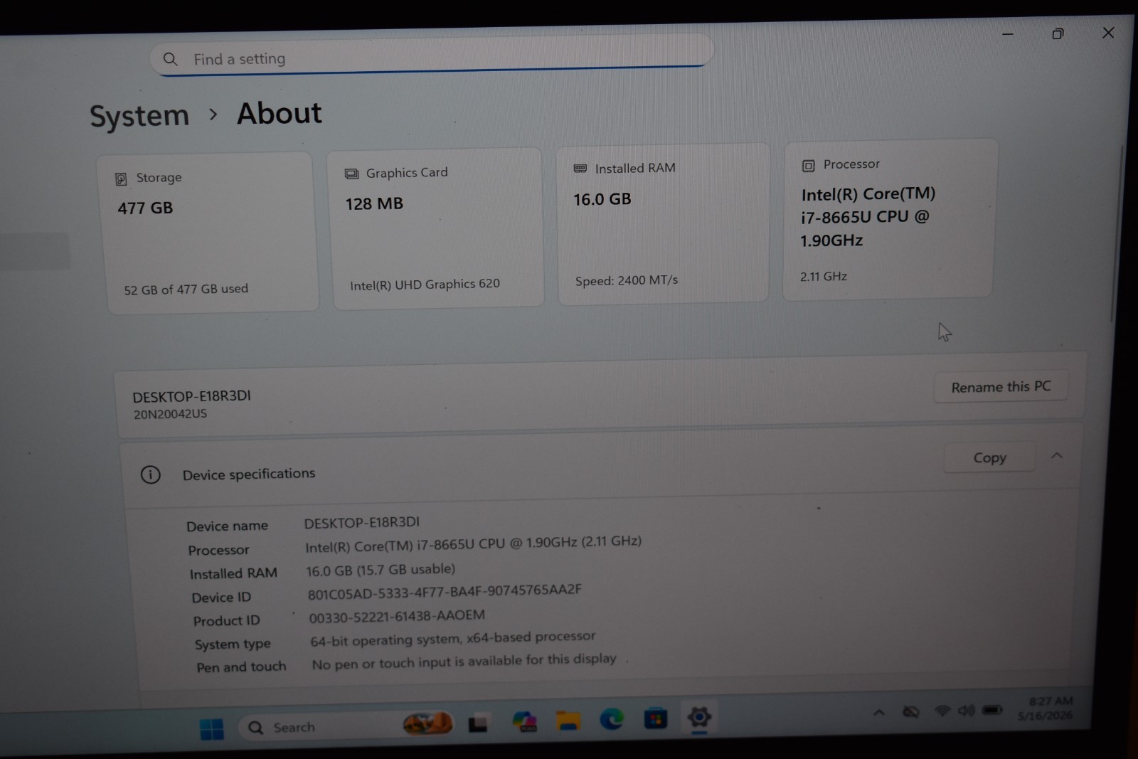 Lenovo Thinkpad T490 Quad Core i7-8565U 16GB RAM 512GB SSD 2560×1440 QHD Win 11