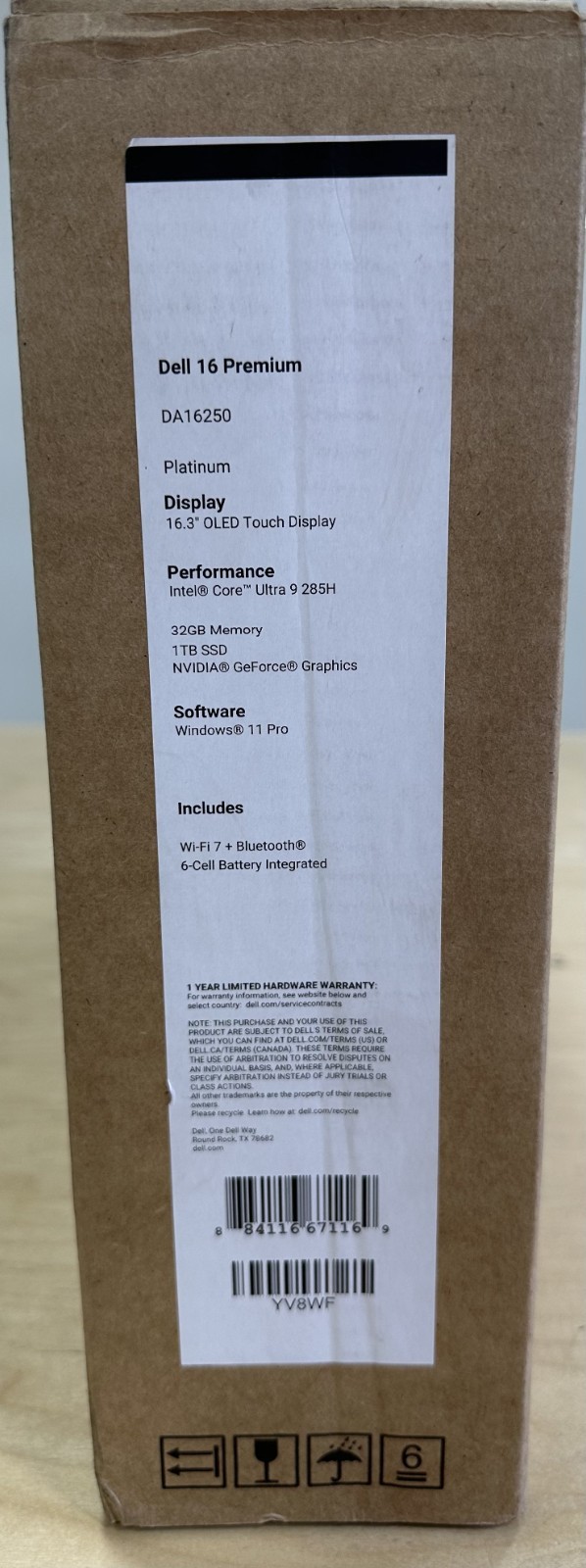 Dell 16 Premium DA16250 16″ Ultra 9 285H 2.9GHz 32GB 1TB SSD RTX 5060 OPEN BOX
