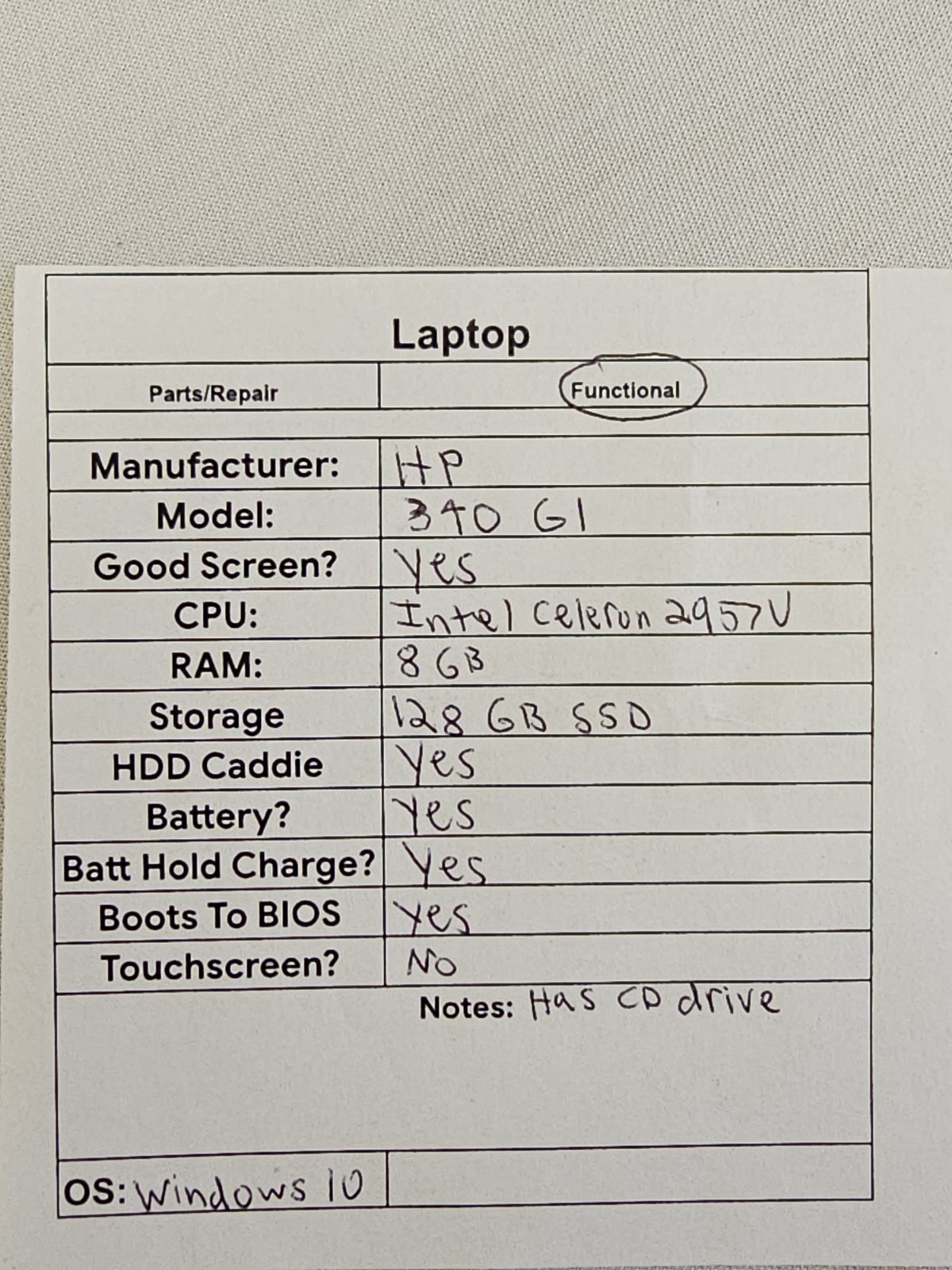 HP 340 G1 Laptop – Intel Celeron 2957u – 8GB RAM – 128GB SSD – Windows 10