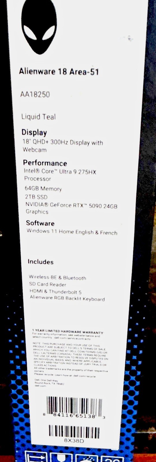 Alienware Area-51 18 18in QHD+ Core Ultra 9 275HX 64GB 2TB RTX 5090