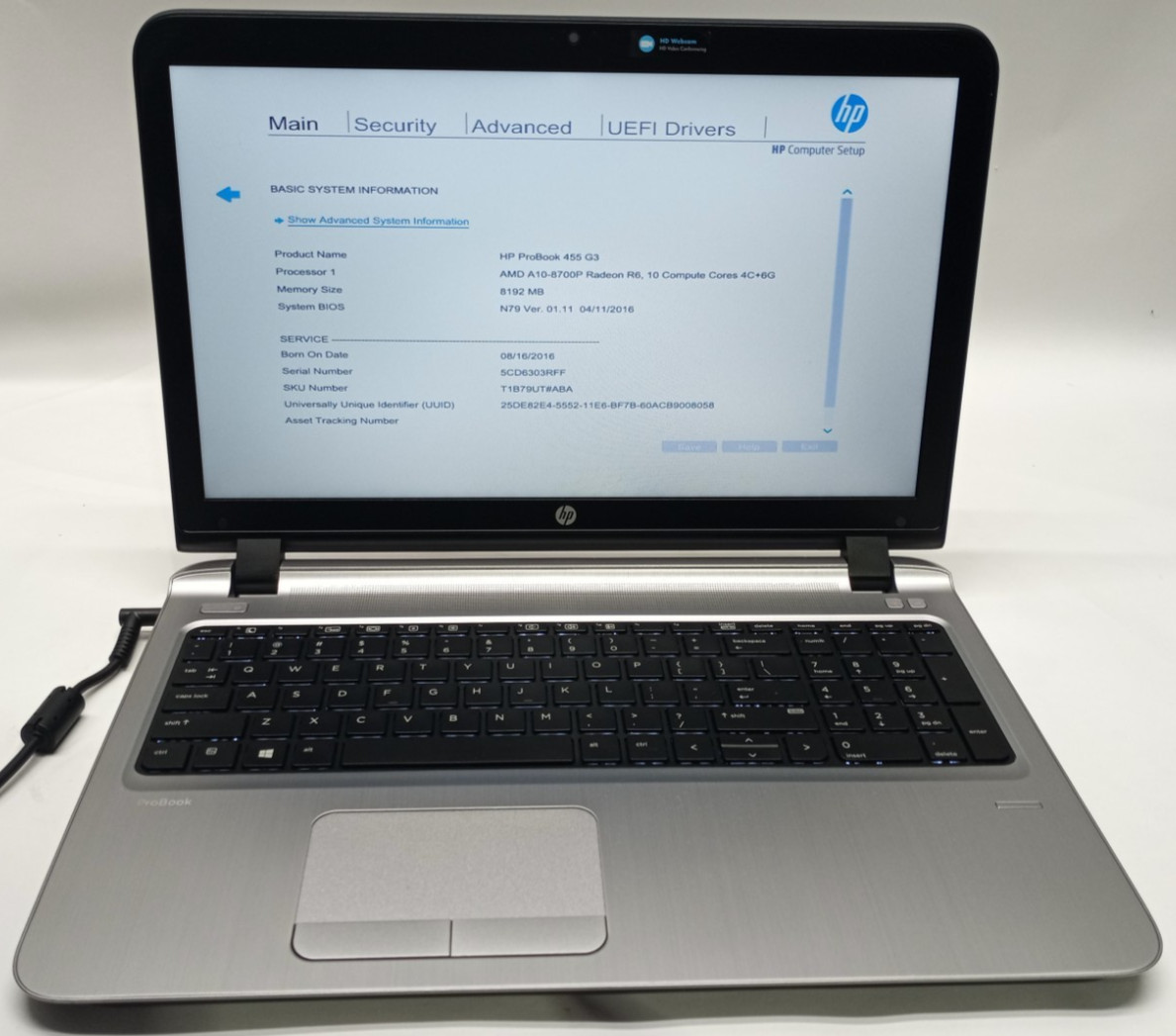 HP ProBook 455 G3 AMD A10-8700P r5@1.80GHz 8GB RAM 500GB HDD No OS/Battery MC748