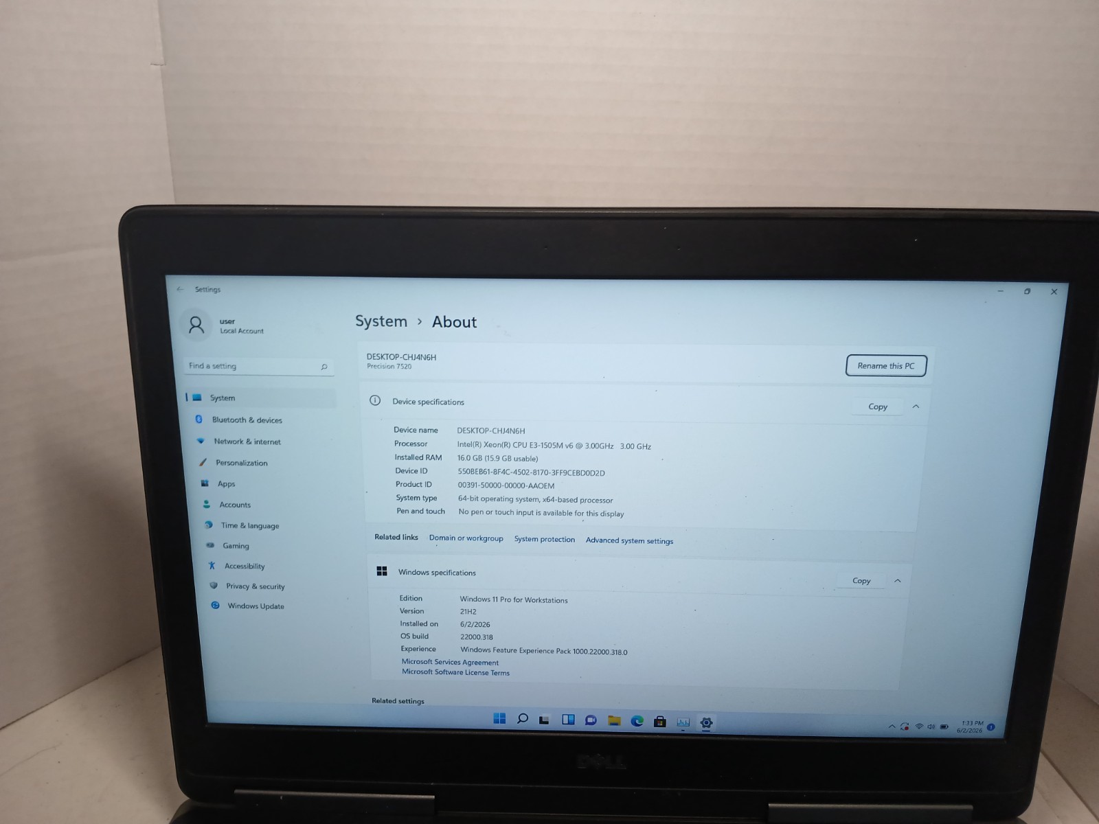 Dell Precision 7520 15.6″ Laptop E3-1505M 16GB RAM 256GB SSD Win11 #97