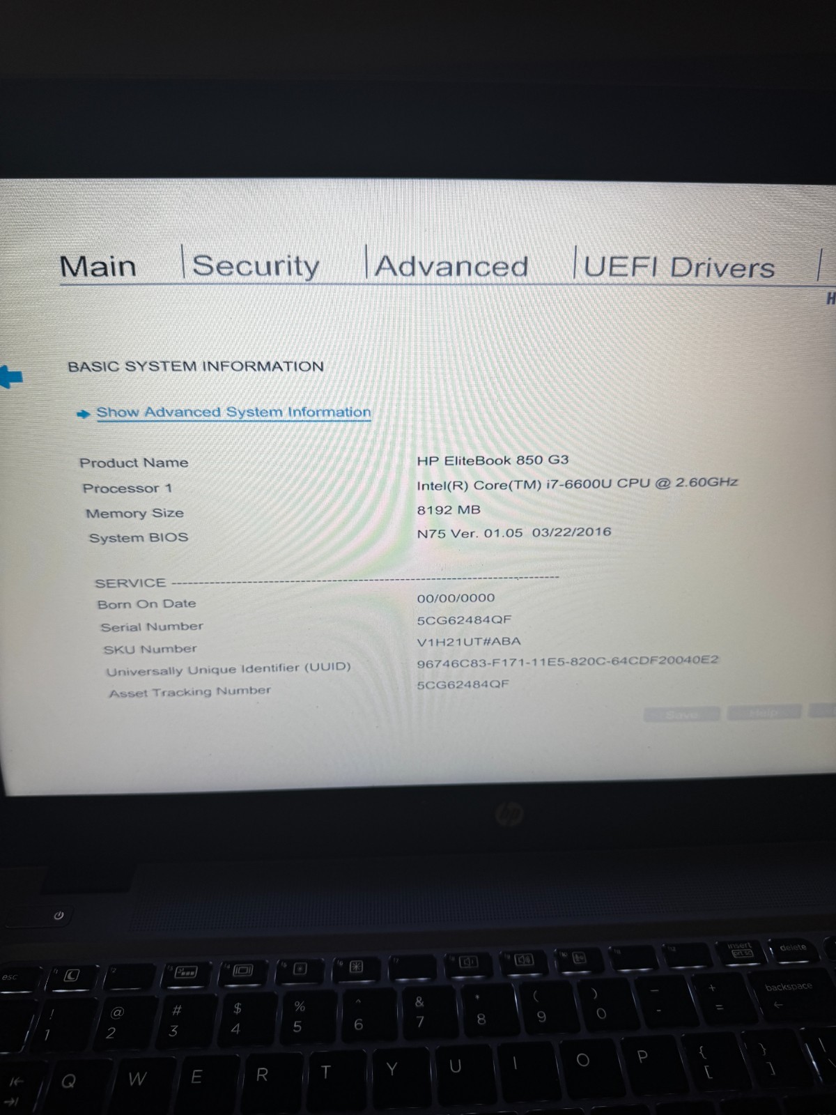 HP EliteBook 850 G3 Core i7-6600U, 8GB RAM, 15.6″ Laptop *READ #5847
