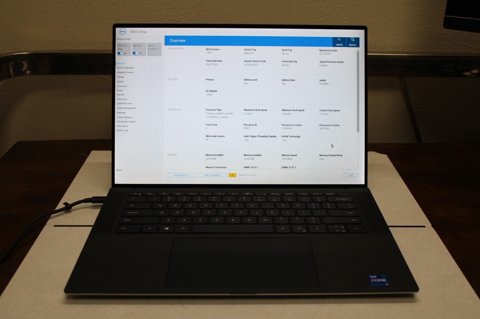 Dell Precision 5560 Laptop i7-11800H 32GB RAM 512GB NVMe RTX A2000 4K Touch