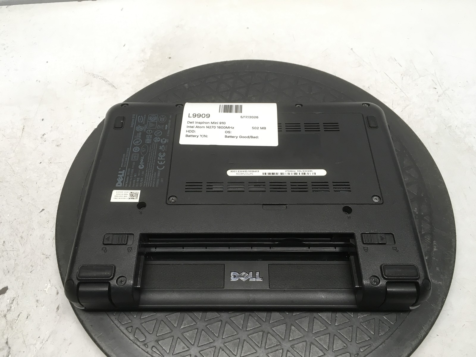 Dell Inspiron Mini 910 Intel Atom N270 1600MHz 502 MB NO HDD No Batt