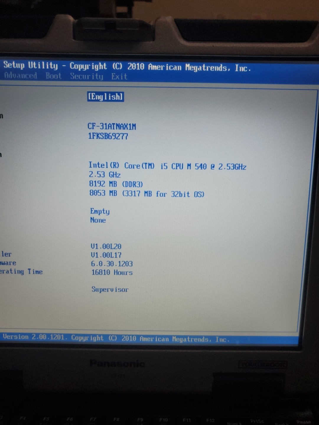 Panasonic Toughbook CF-31 MK-1 i5 540M @ 2.40GHz 8GB 16810HRS Diesel