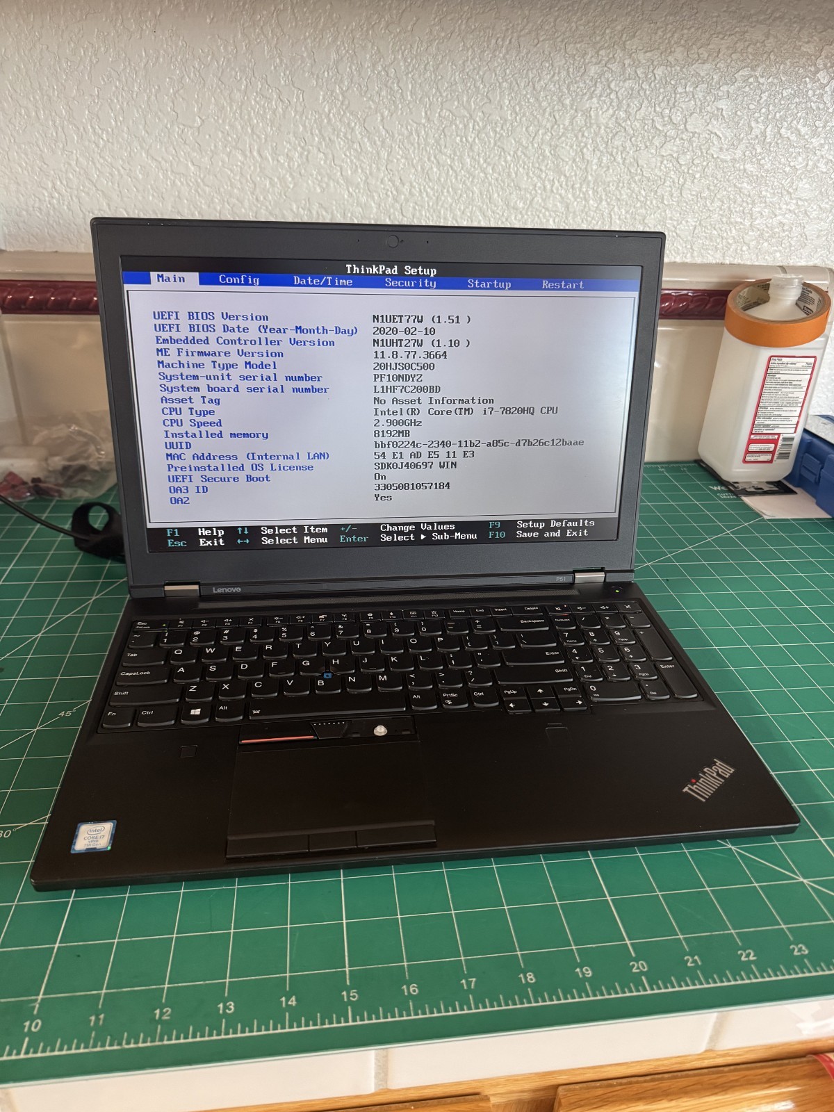 Lenovo P51 15″ i7 7820HQ 2.9GHZ 8GB RAM (NO SSD,CADDY,AC ADAPTER,OS)
