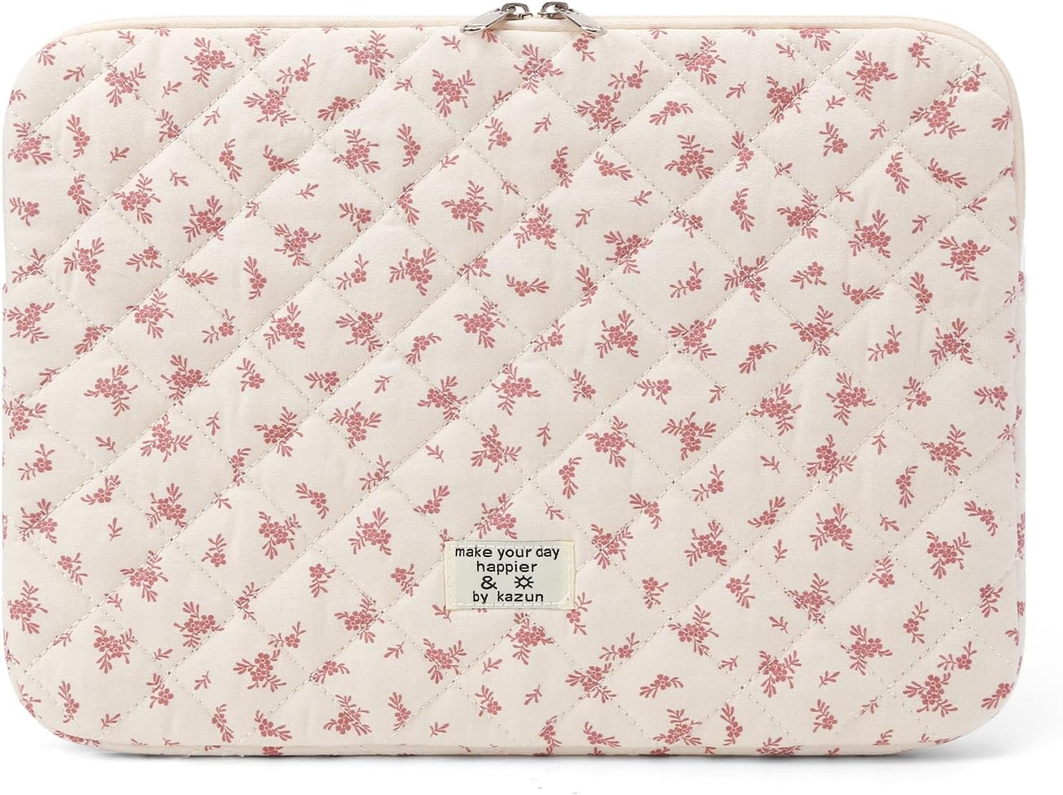 Quilted Laptop Sleeve Cute Floral Design for 15-15.6 Inch MacBook, Padded Case