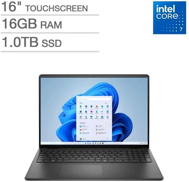 Dell 16 in FHD+ Touch Core 7 150U 16GB DDR5 1TB M.2 PCIe NVMe SSD W11 Black