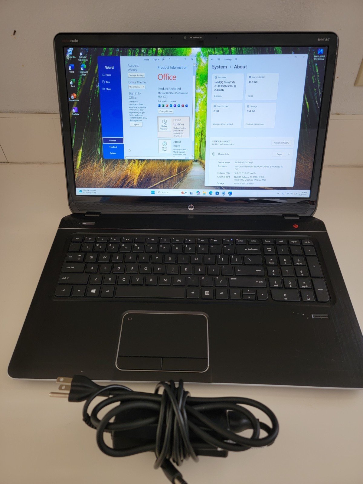 HP ENVY DV7 i7-3630QM 16 GB RAM 1TB SSD WINDOWS 11 PRO OFFICE 2021 BEATS AUDIO