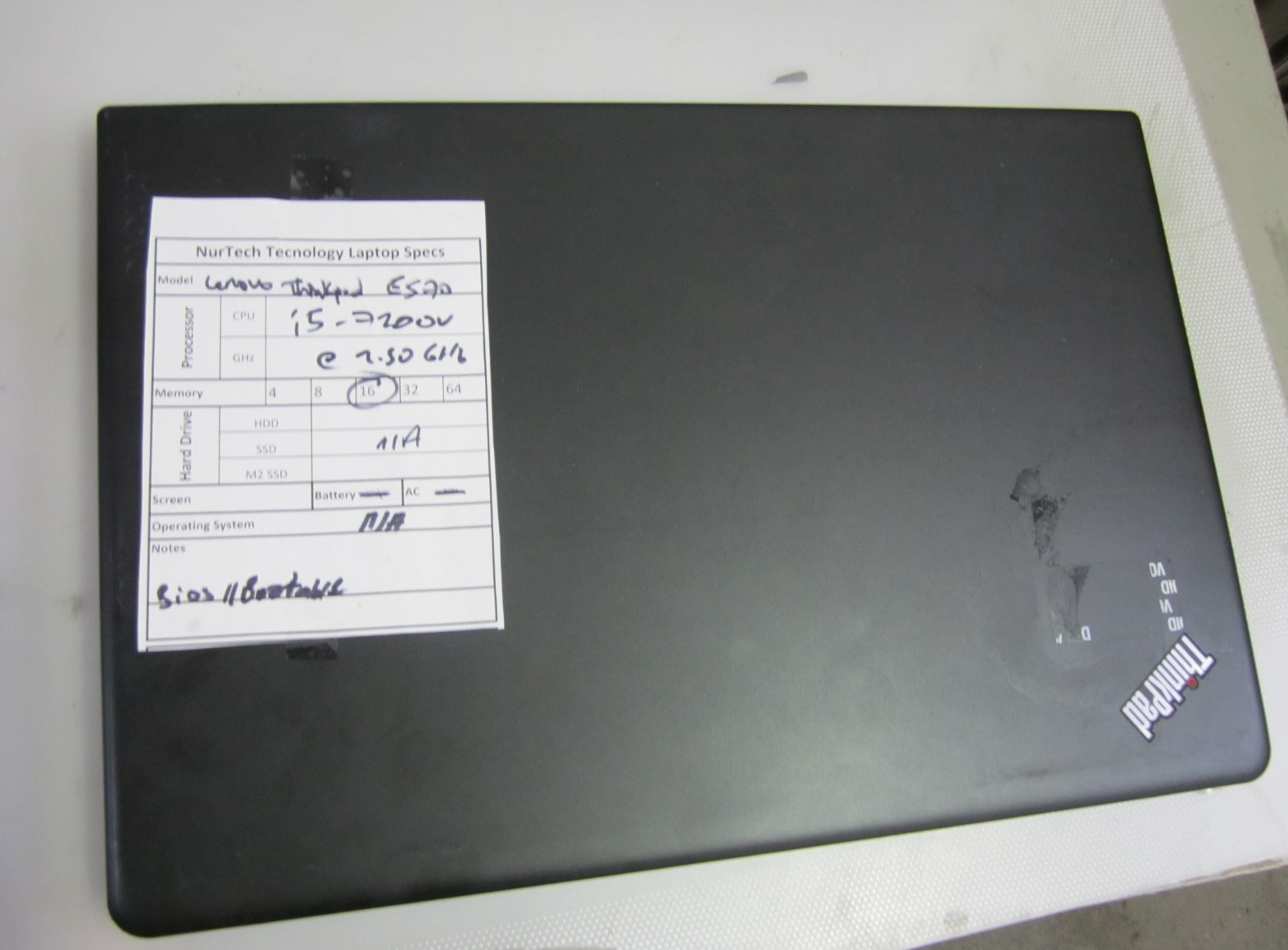 Lenovo ThinkPad E570 i5 7200U 2.50GHZ 16GB NO HDD/AC/OS/BTRY LAPTOP BIOS