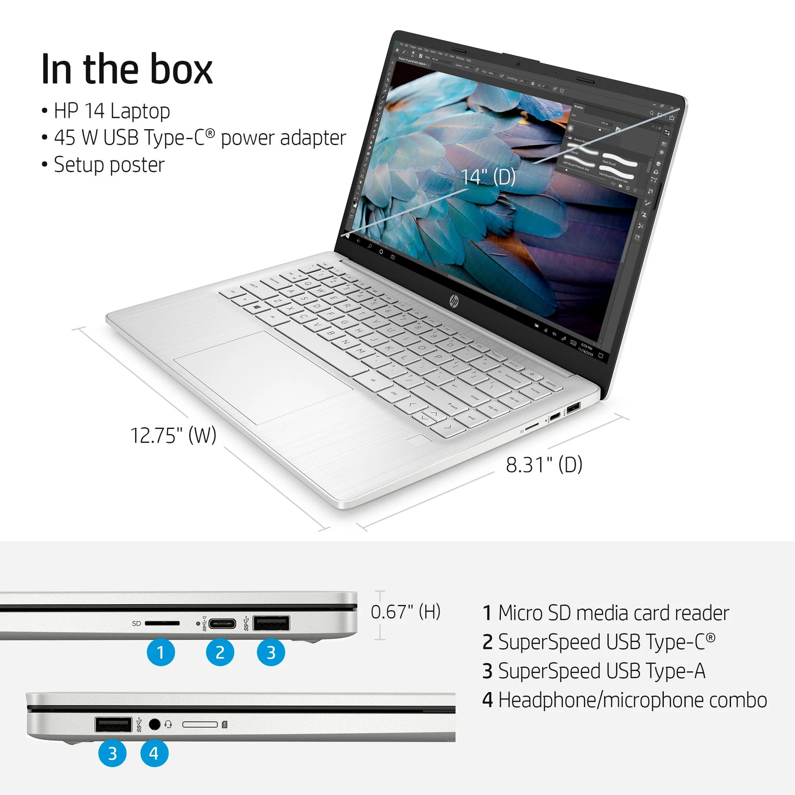 HP 14-ed0123wm 14″ FHD Touch Laptop Qualcomm Snapdragon 7c 4GB 128GB Win11H