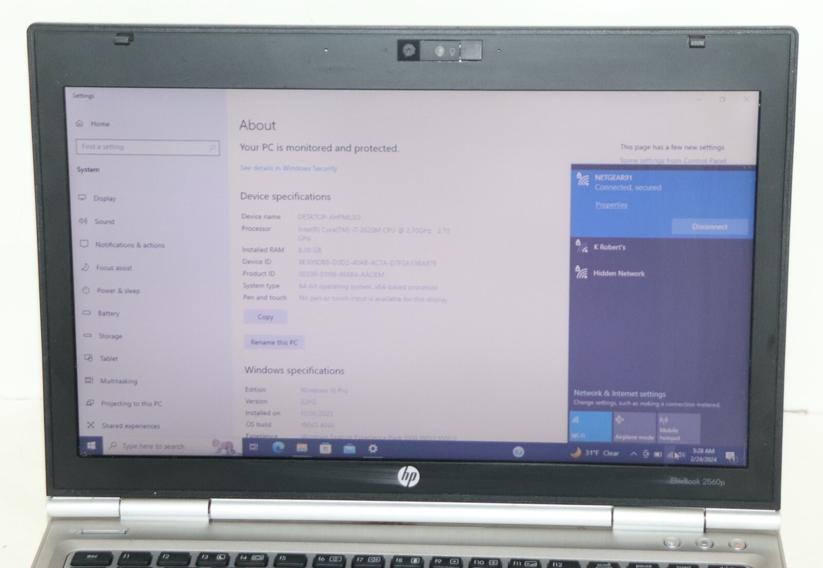 EliteBook 2560p|Intel core i7@2.70GHz|8GB RAM|500GB HDD|WiFi|Webcam