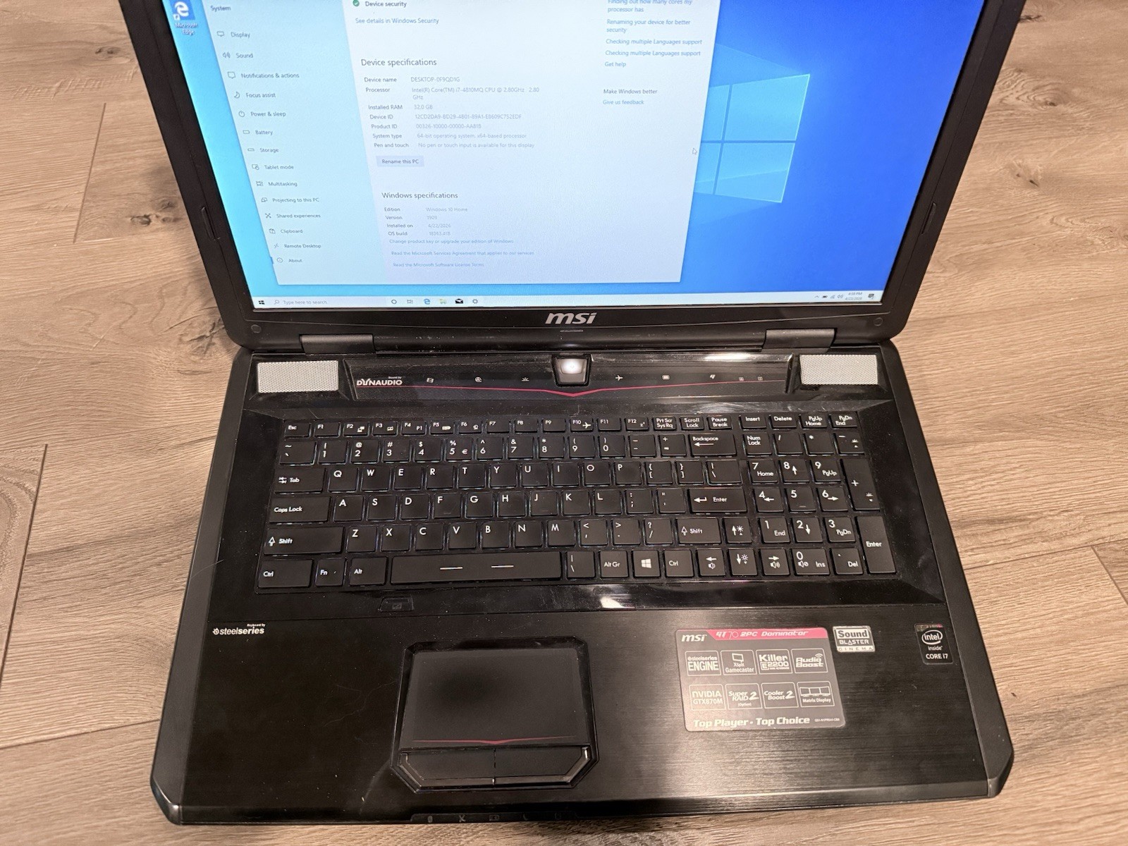 MSI GT70 2PC Dominator Gaming Laptop i7-4810MQ 32GB NVIDIA GTX 870M 17.3″ Win10