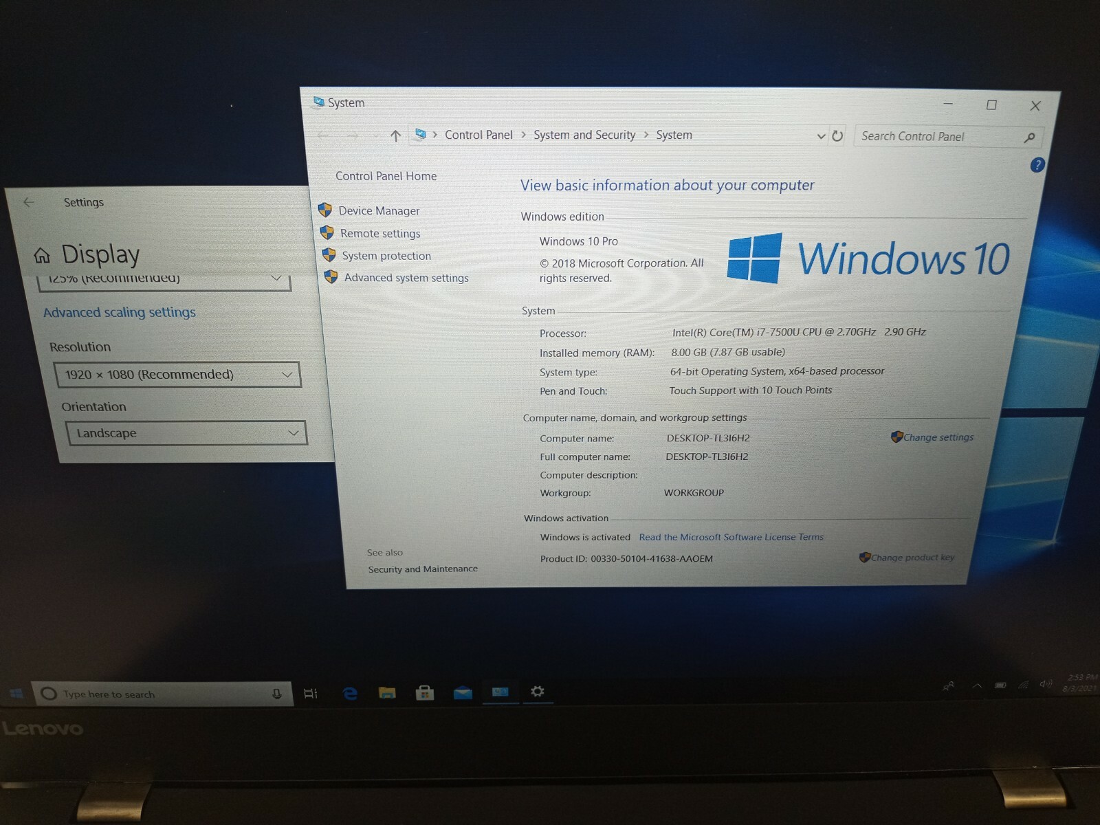 Lenovo ThinkPad P51s TOUCH Intel Core i7-7500U 2.70GHz 8GB 500GB SSD Quadro M520