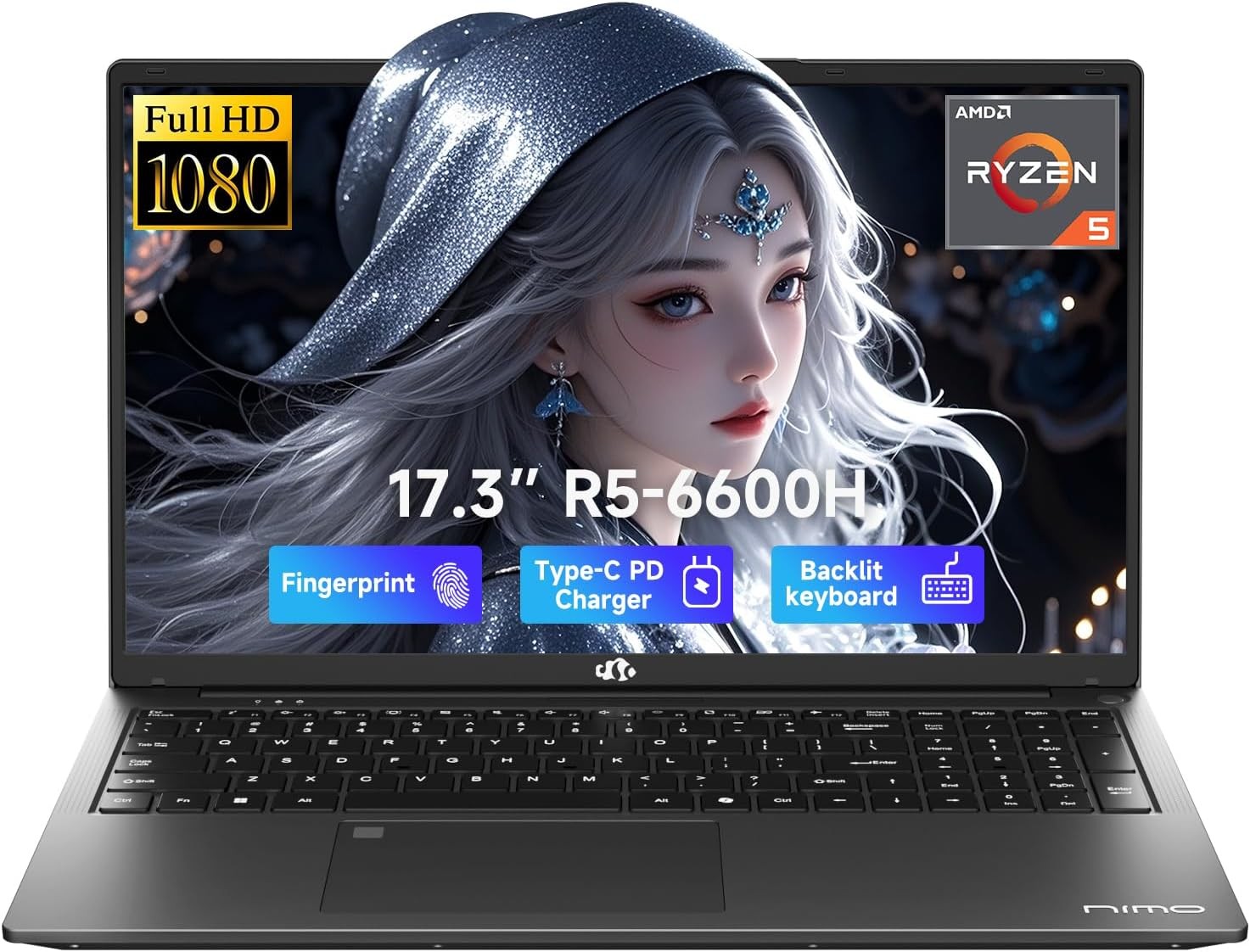 NIMO 17.3 Gaming Laptop AMD Ryzen 5 6600H 6 Cores 32GB DDR5 RAM 1TB SSD 660M GPU