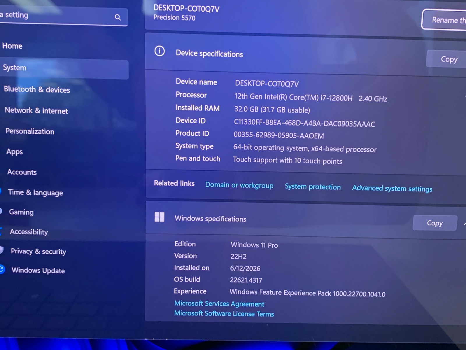 Dell Precision 5570 15.6″ UHD+ Touch i7-12800H 32GB 512GB NVMe NVIDIA RTX A2000