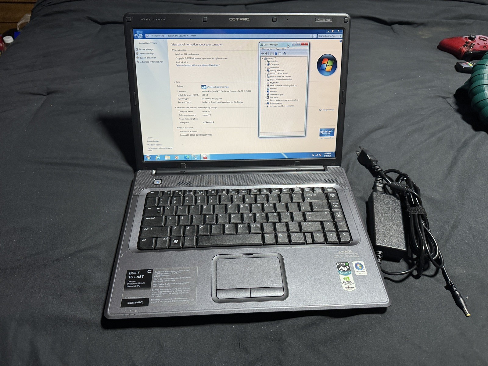 HP Compaq Presario F500 F572US 15.4” 1.7GHz 4GB RAM 160GB HDD DVDRW WiFi Win7x64