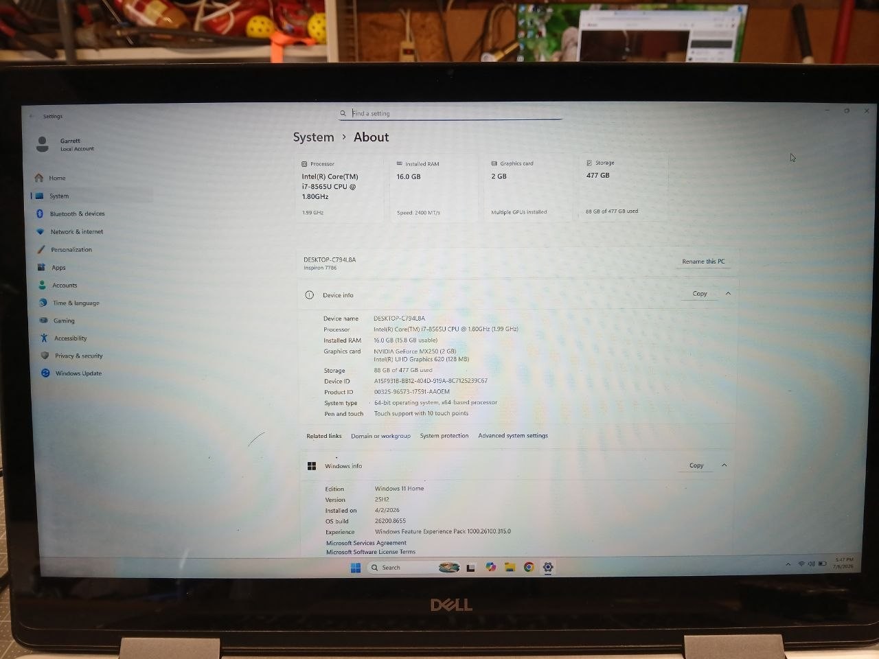 Dell Inspiron 7786 17″ Touch i7 16GB 512GB SSD NVIDIA MX250 *NEW BATTERY*