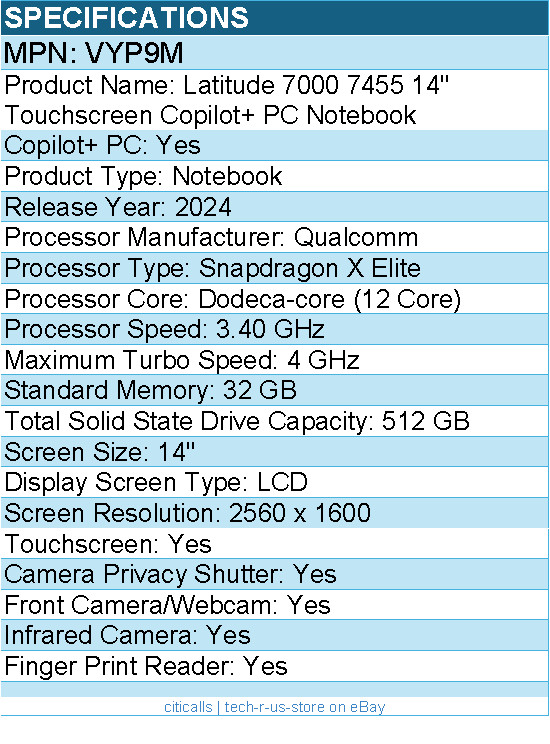 Dell VYP9M Latitude 7000 7455 14″ Touchscreen Copilot+ PC Notebook