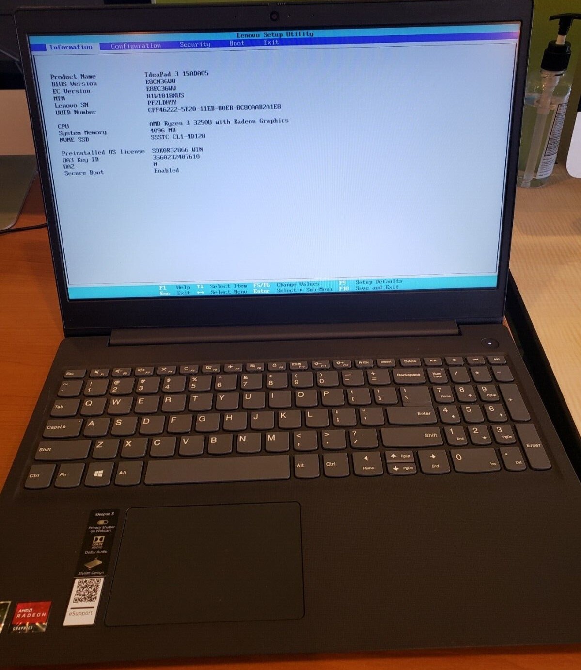 Lenovo L340-15API 15″ AMD Ryzen3 4GB128GB SSD Laptop- Platinum Gray. No charger