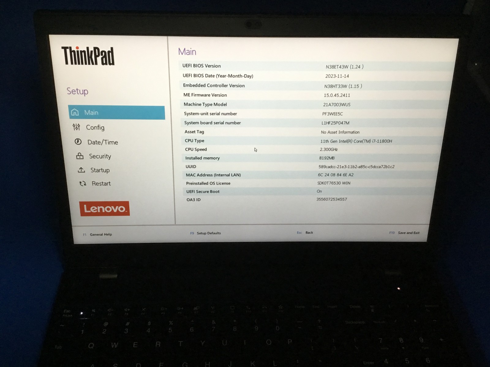 LENOVO THINKPAD T15p GEN 2 15.6″ i7-11800h@2.30 8GB RAM 256SSD BKLIT BT CAM FHD