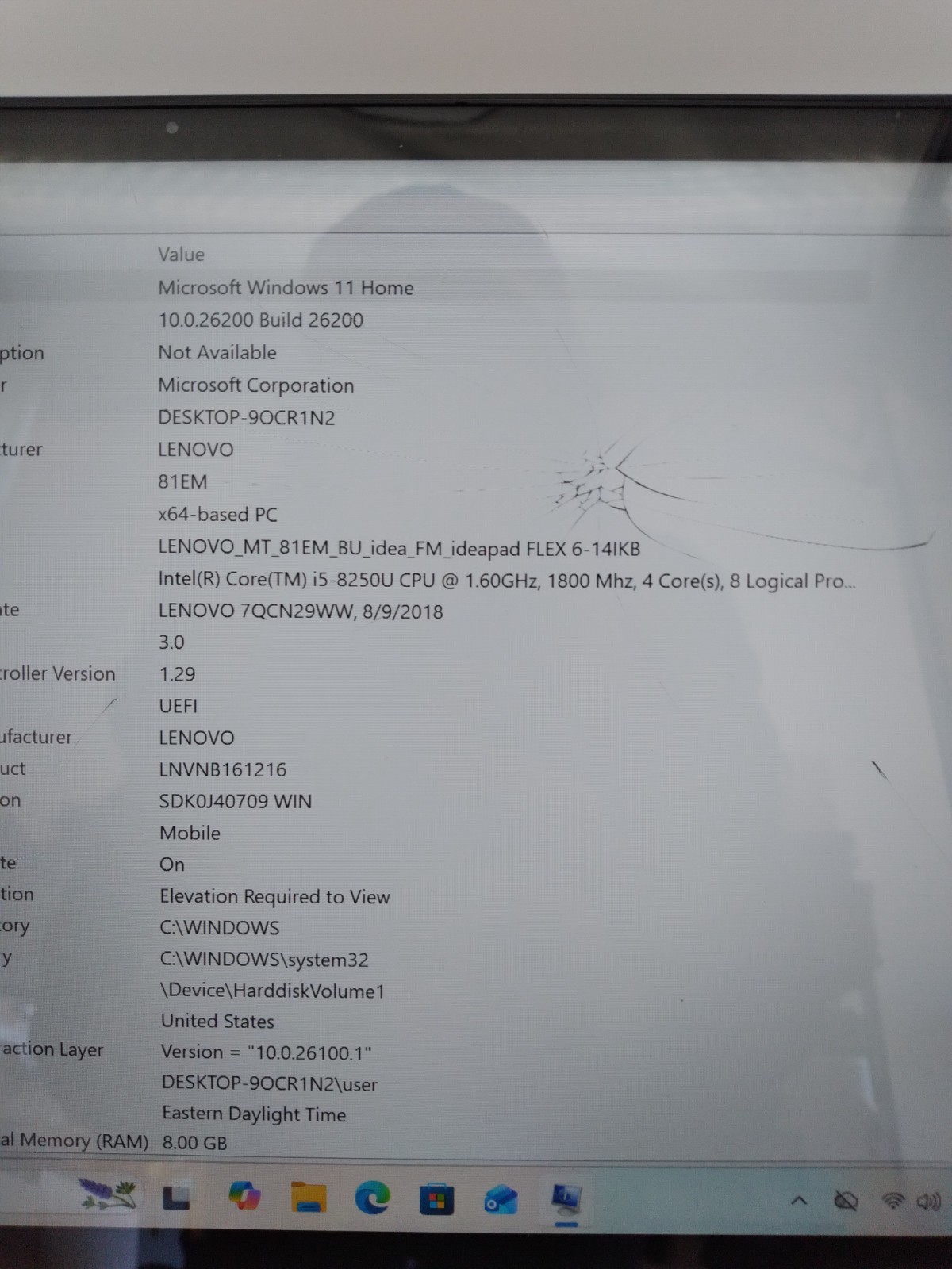 Lenovo Flex 6-14IKB INTEL CORE I5-8250U@1.60GHz 8GB RAM 256GB SSD Win 11 Home