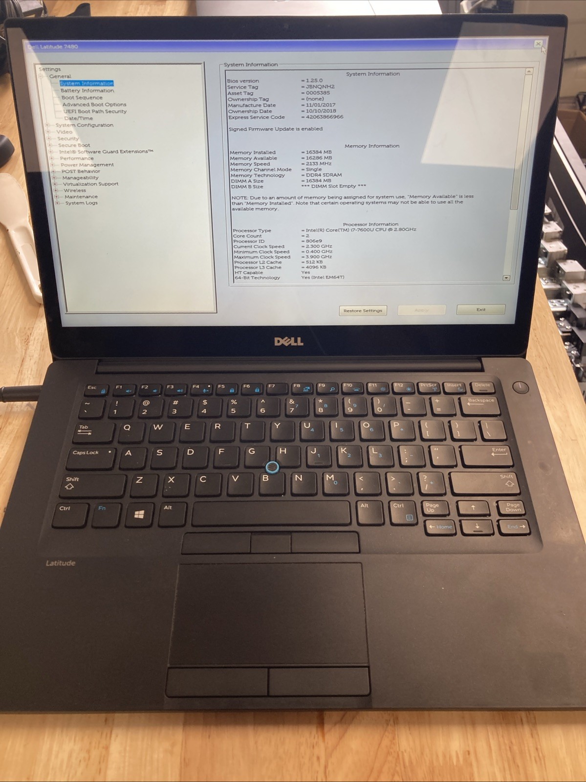 DELL LATITUDE E7480 i7-7600U @2.80 GHz, 16 GB RAM, NO HDD No Battery #1006