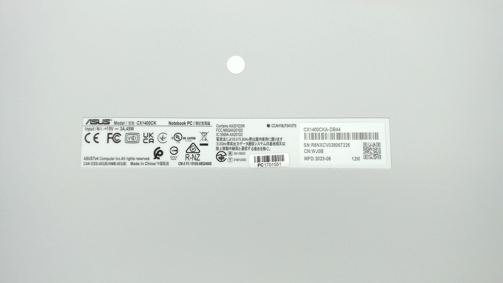 Asus Chromebook CX1 14″ Intel Celeron N4500 4GB 64GB CX1400CKA-DB44 PC1701551