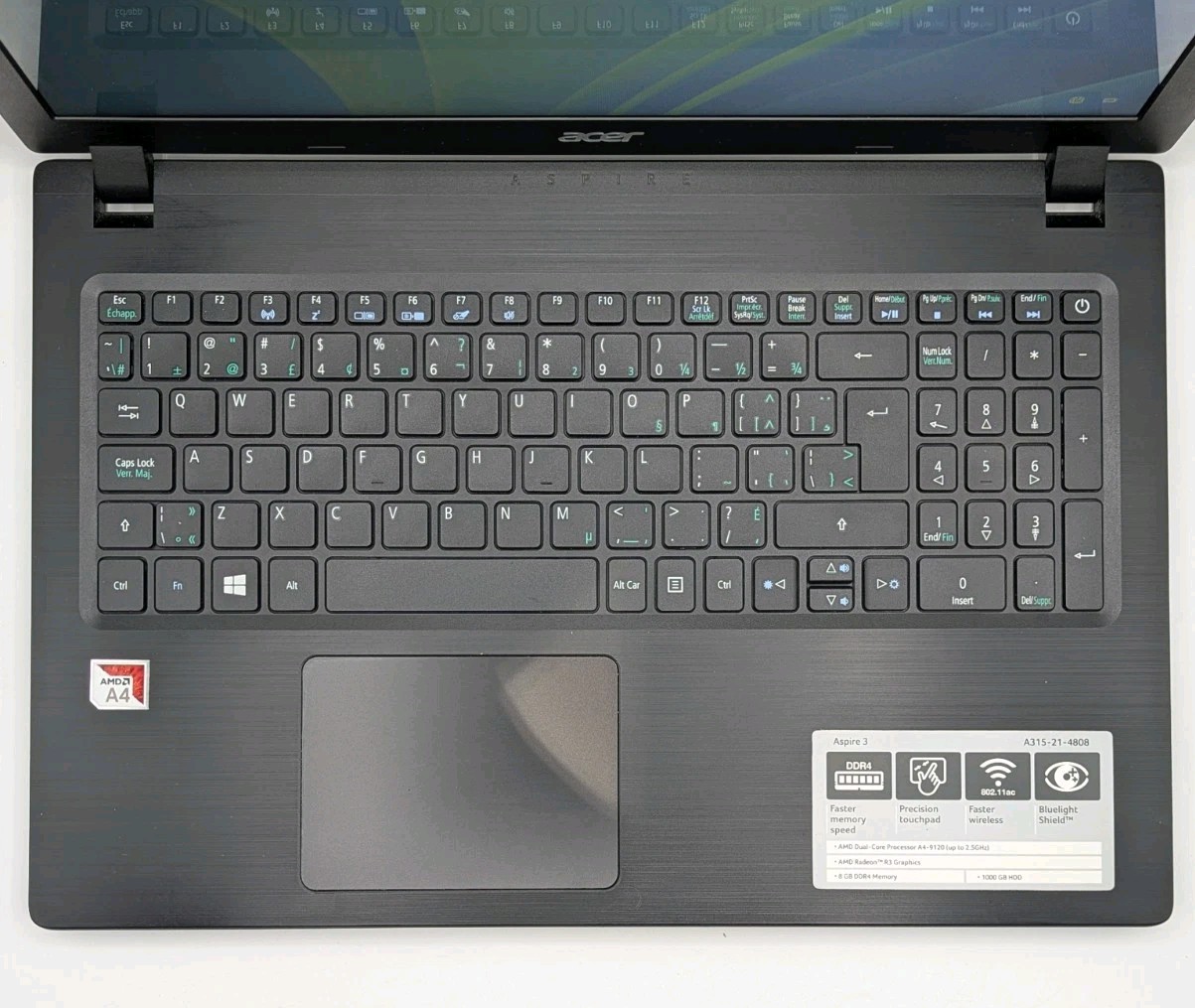 Acer Aspire A315-21 Laptop AMD A4-9125 RADEON R38GB DDR4 1TB Windows 11