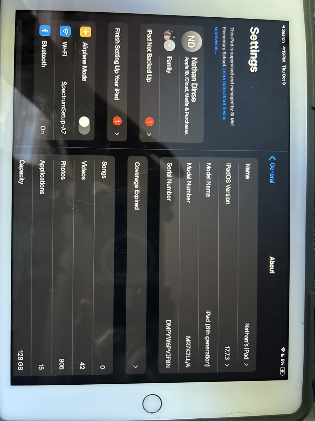 Apple IPad 6th Gen MR6R22LL/A A1954 IOS 15.1 128GB 9.7 ” GRADE A