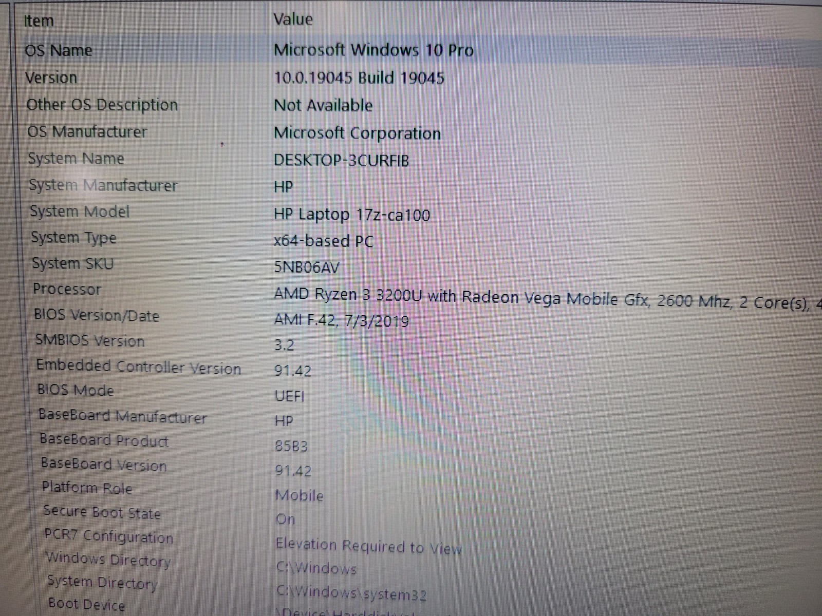 HP 17z – CA100 AMD Ryzen 3 3200u 8GB RAM 128GB SSD NO BATTERY Windows 10 PRO