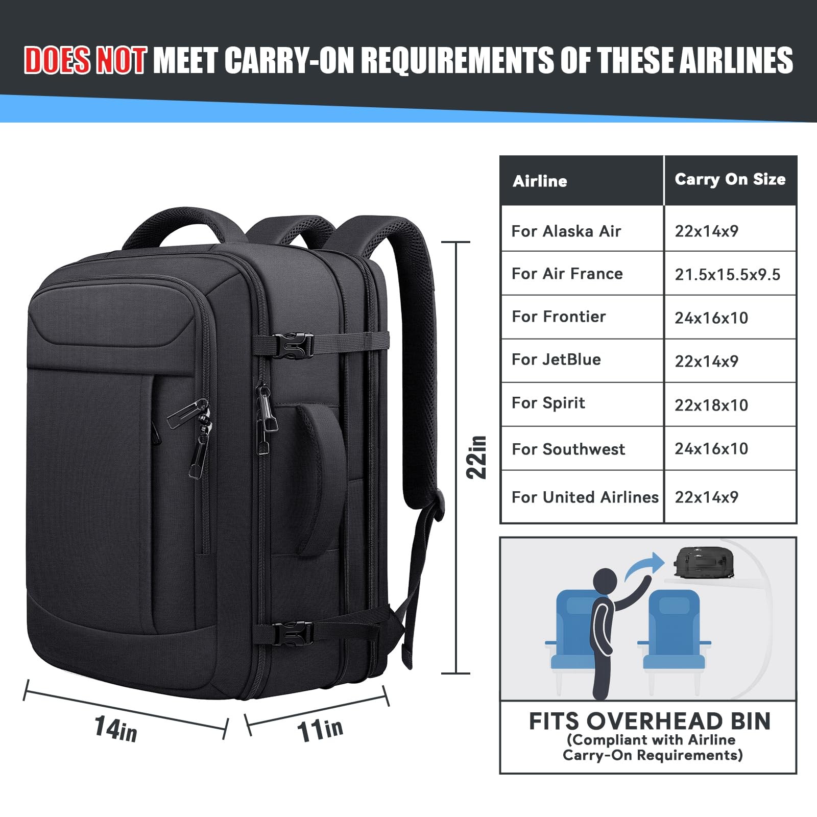 JARWAM Expandable Travel Backpack 50L-60L, Extra Large Carry on Backpack Hiking