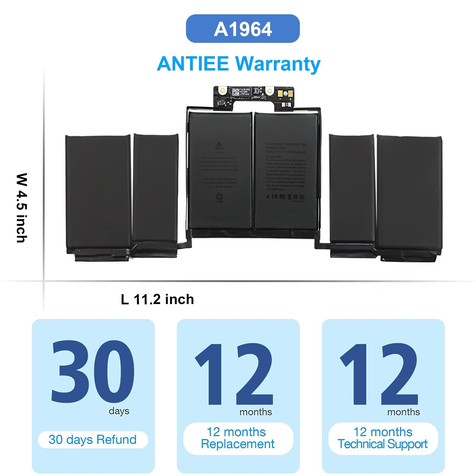 ANTIEE A1989 A1964 Laptop Battery for MacBook Pro 13 Inch A1989 (Mid 2018 2019)