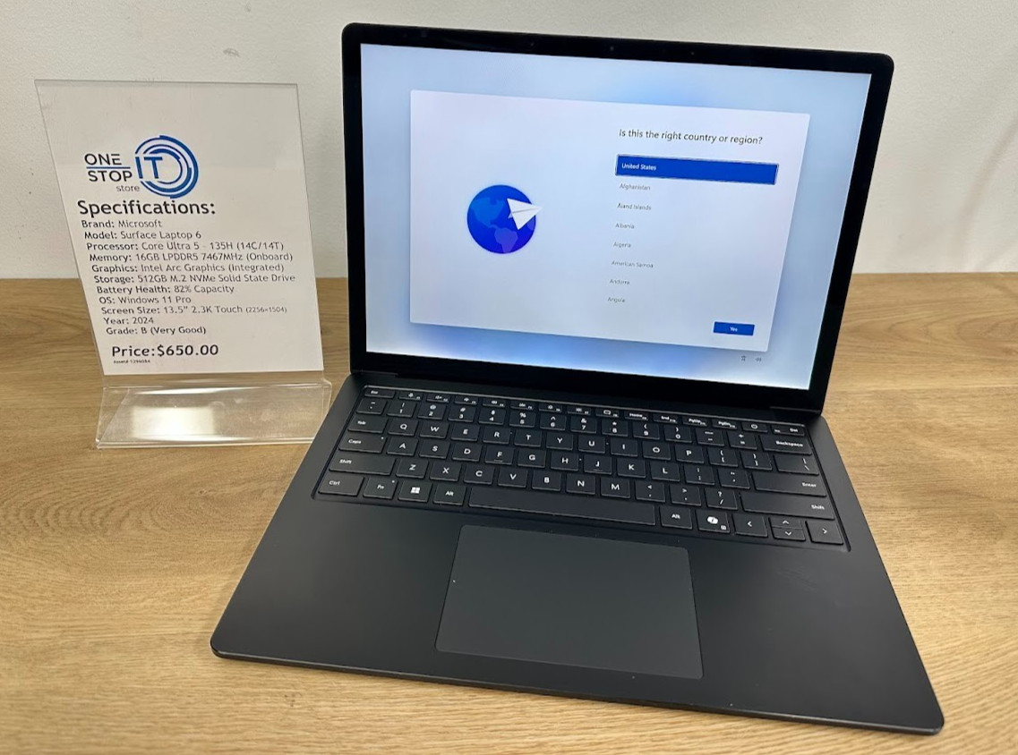 Microsoft Surface Laptop 6, Core Ultra 5 135H, 16GB, Intel Arc Graphics, 512 GB