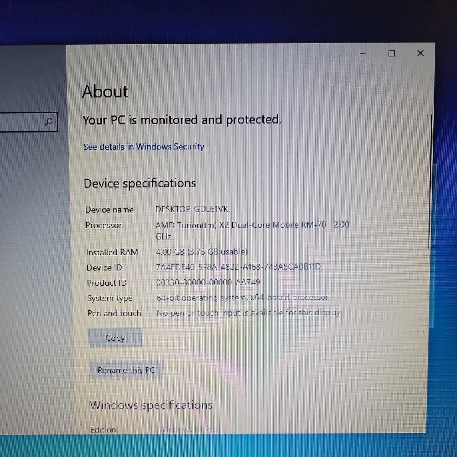 HP Compaq AMD TURION X2 DUAL CORE @2.00GHz 4GB 250GB HDD WIN 10 PRO NEED BATTERY