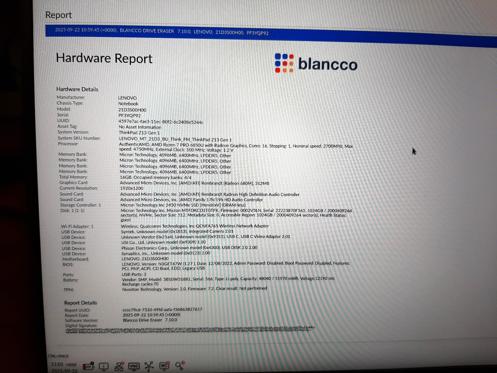 Lenovo ThinkPad Z13 Gen 1 Ryzen 7 PRO 6850U 2.7GHz 16GB RAM 1TB NVMe No AC C4*16