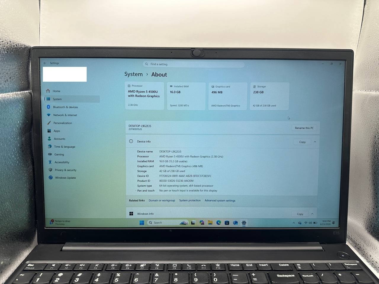 Lenovo ThinkPad E15 Gen 2 – AMD Ryzen 5 / 16GB RAM/ 256GB SSD – Black **GOOD**