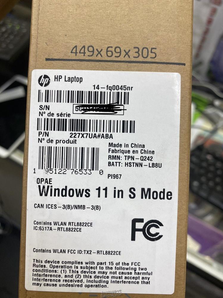 HP 14″ Windows Laptop 14-fq0045nr AMD 3050U 4GB 64GB eMMC 11 S 227X7U Microsoft