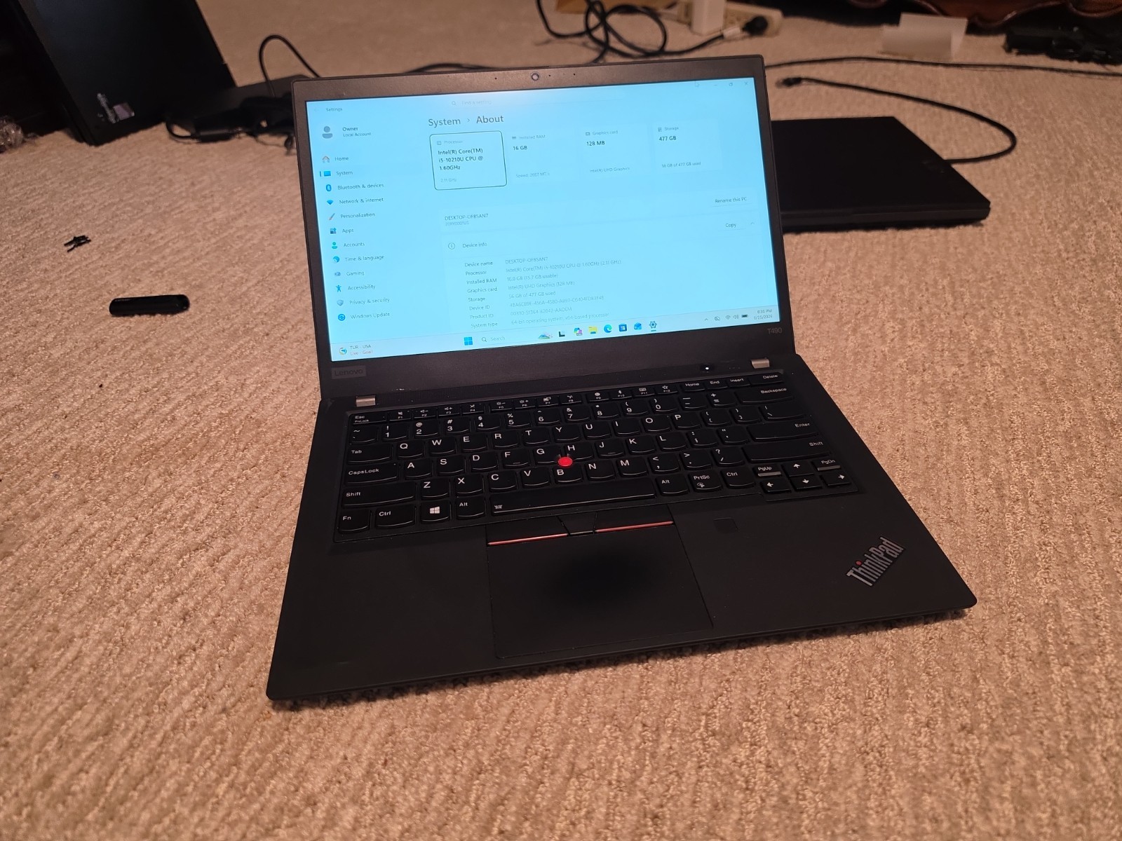 Lenovo ThinkPad T490 i5 10210u 16GB 512GB Win 11 Pro 14″ Laptop Notebook Inc AC