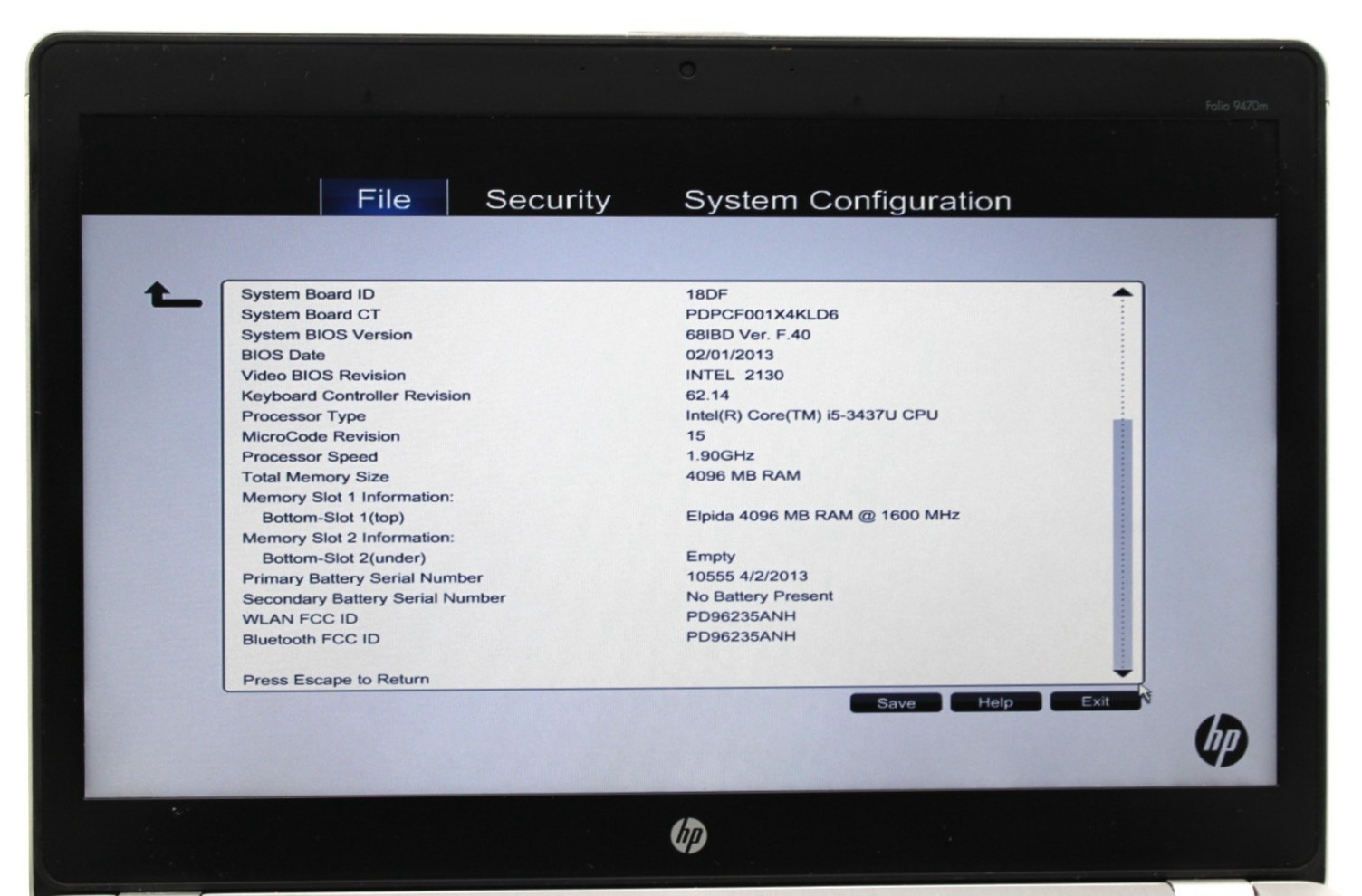 HP EliteBook Folio 9470m i5-3437U@1.9GHz 4GB DDR3 NO STORAGE OR OS *USED/TESTED*