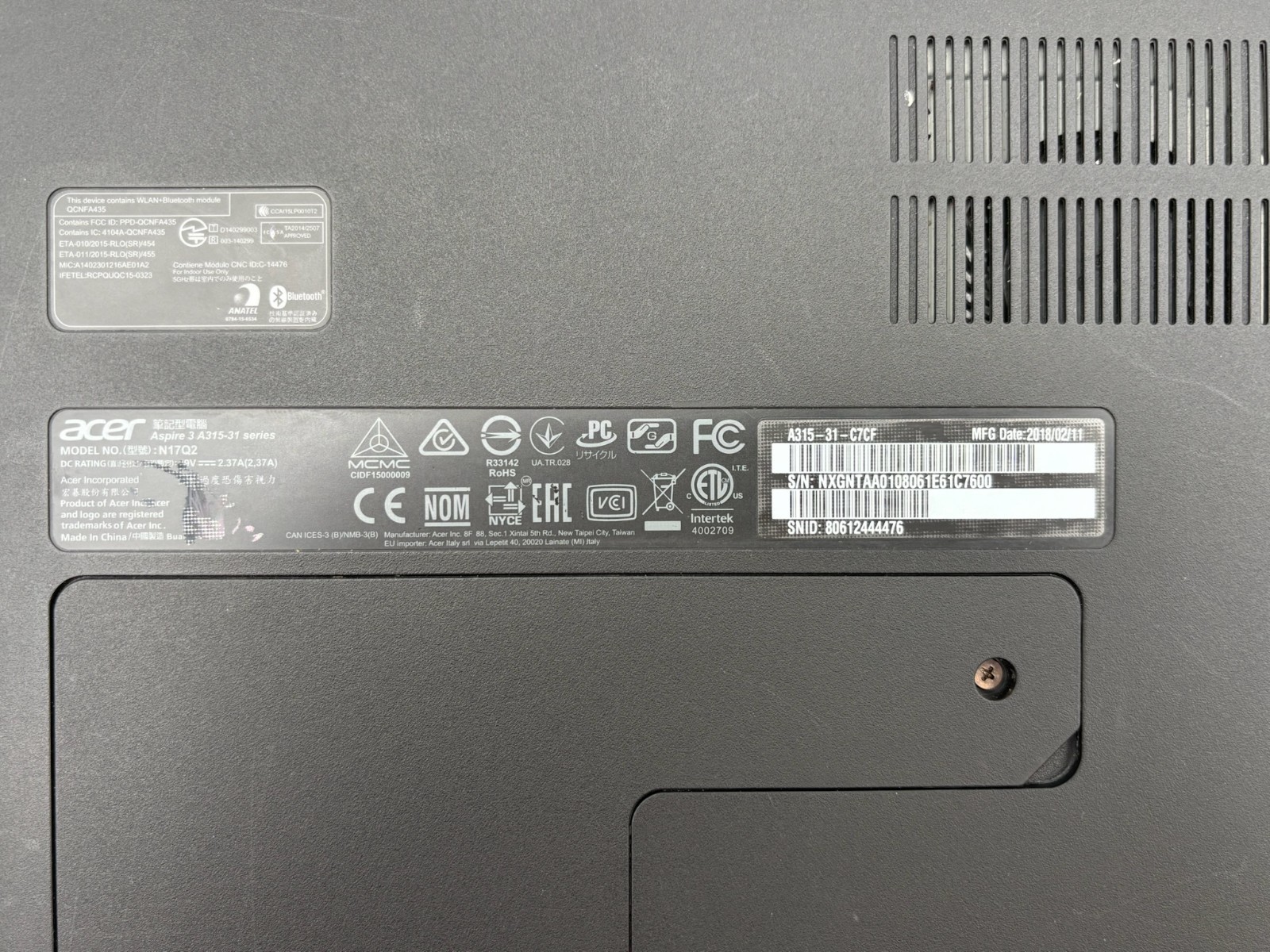 Acer Aspire A315-31 15.6″ 512 GB SSD 4 GB RAM Celeron CPU N3350 Windows 10 Home