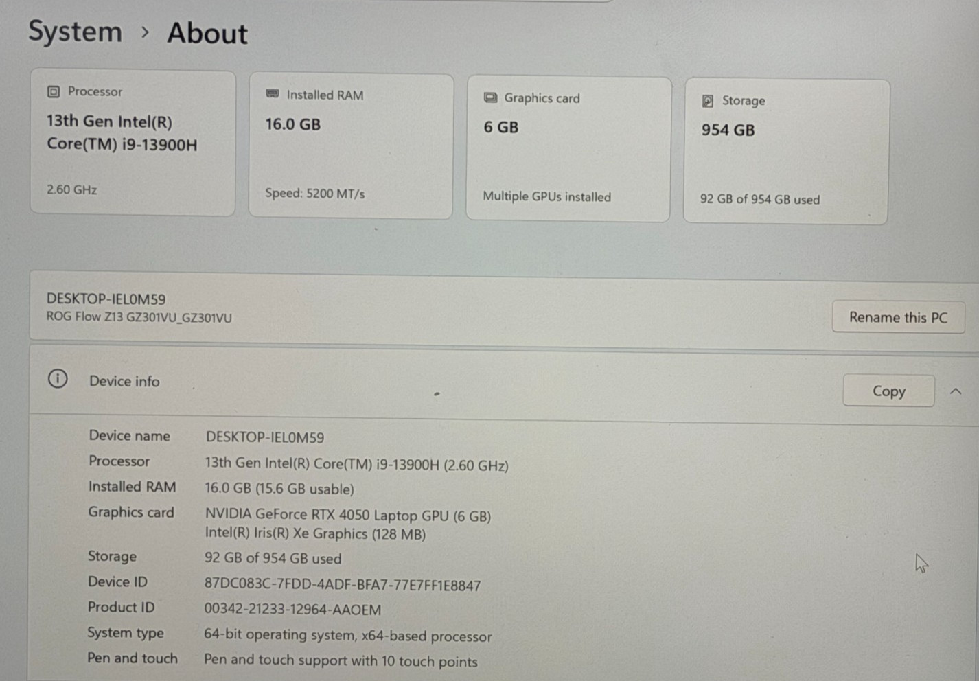 ASUS ROG Flow Z13 GZ301VU 13.4″QHD+ TouchSC i9-13900H 16GB 1TB SSD RTX4050 Win11