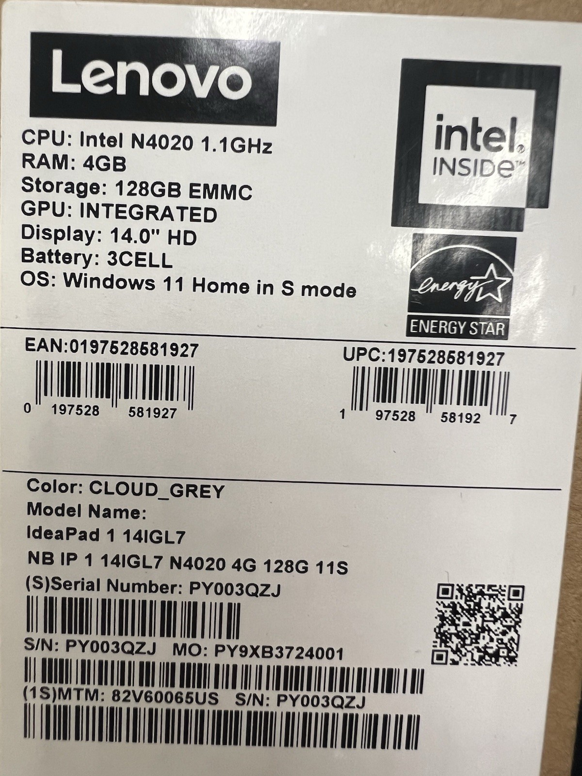 Lenovo IdeaPad 1 14IGL7 14 Laptop Brand New In Box